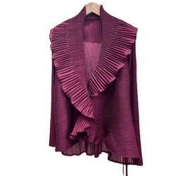 Pleats Original Pleated Jacket Fashion Coat For Women Solid Color Single Button Bandage Ruffled Neck Blouse Female Autumn New