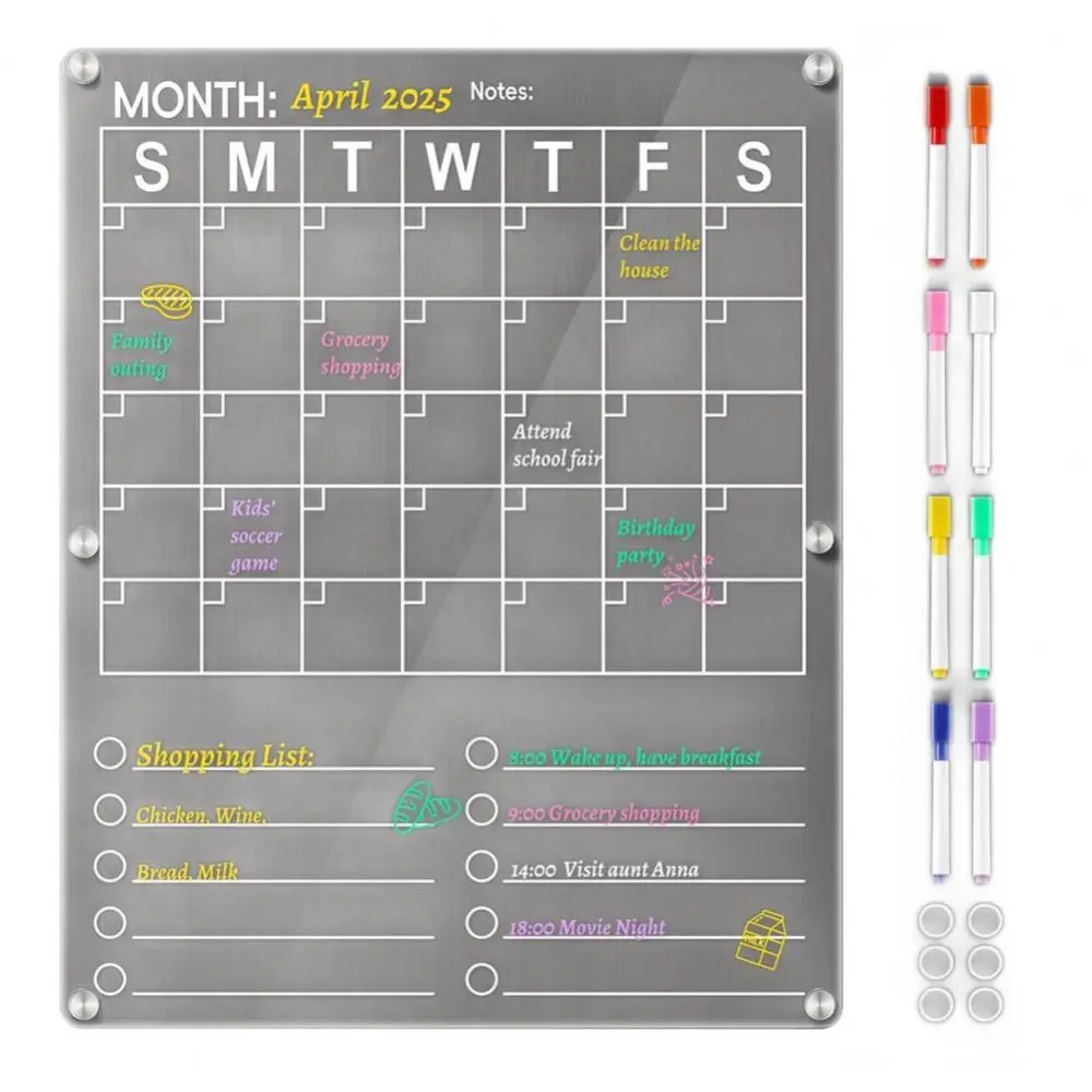 

Acrylic Fridge Calendar with 8 Markers Clear Monthly Planner Magnetic Dry Erase Board Meetings Fridge Magnetic