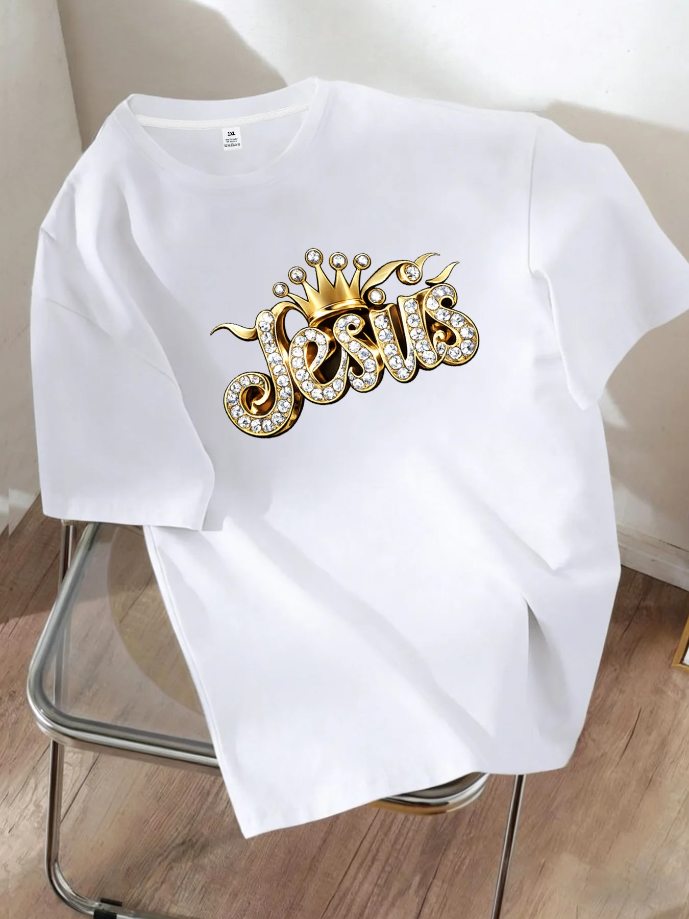 

[YJ00990]Crown Letter Print Plus Size Women's Crew Neck T-Shirt Summer Casual Short Sleeve Top Fashionable Versatile Wear