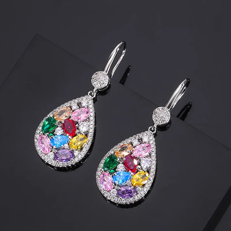 

Hua Mei Beautiful Jewelry Set Rainbow Waterdrop Gem Nelace Women's Tourmaline Earrings Cross-Border Zirconia