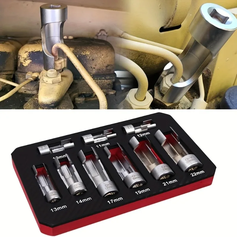 

9 шт. стальные автомобильные датчики кислорода O2, торцевой ключ со смещением, инструмент для снятия внутренней шестигранной головки с резьбовым желобом, инструмент 10-22 мм