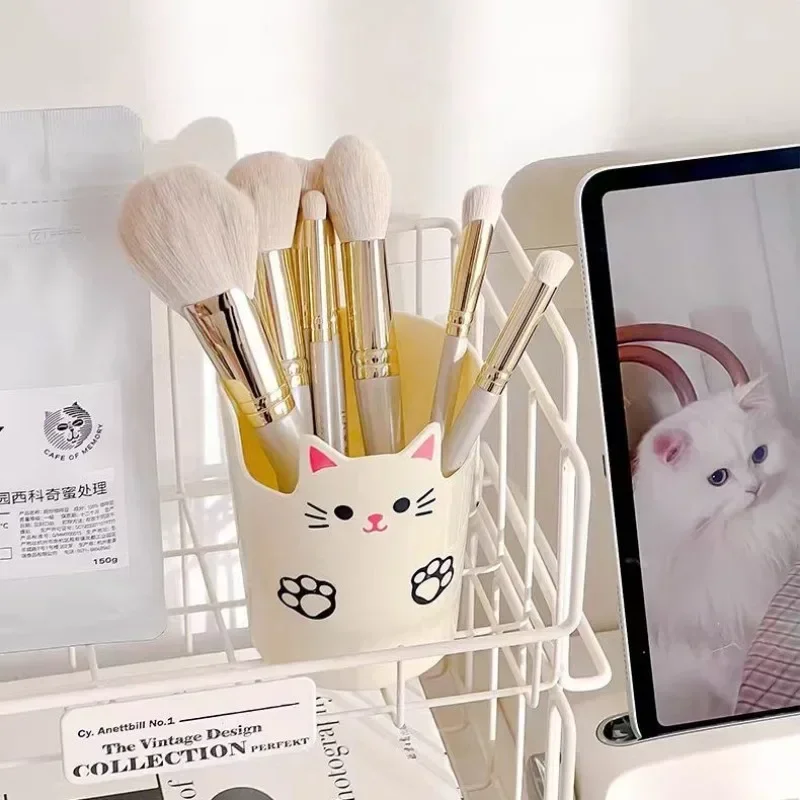 Organizador de lápices de dibujos animados para niños, soporte de pincel de maquillaje de gato de Anime encantador, soporte de papelería de gatito Kawaii para estudiantes, 1 pieza