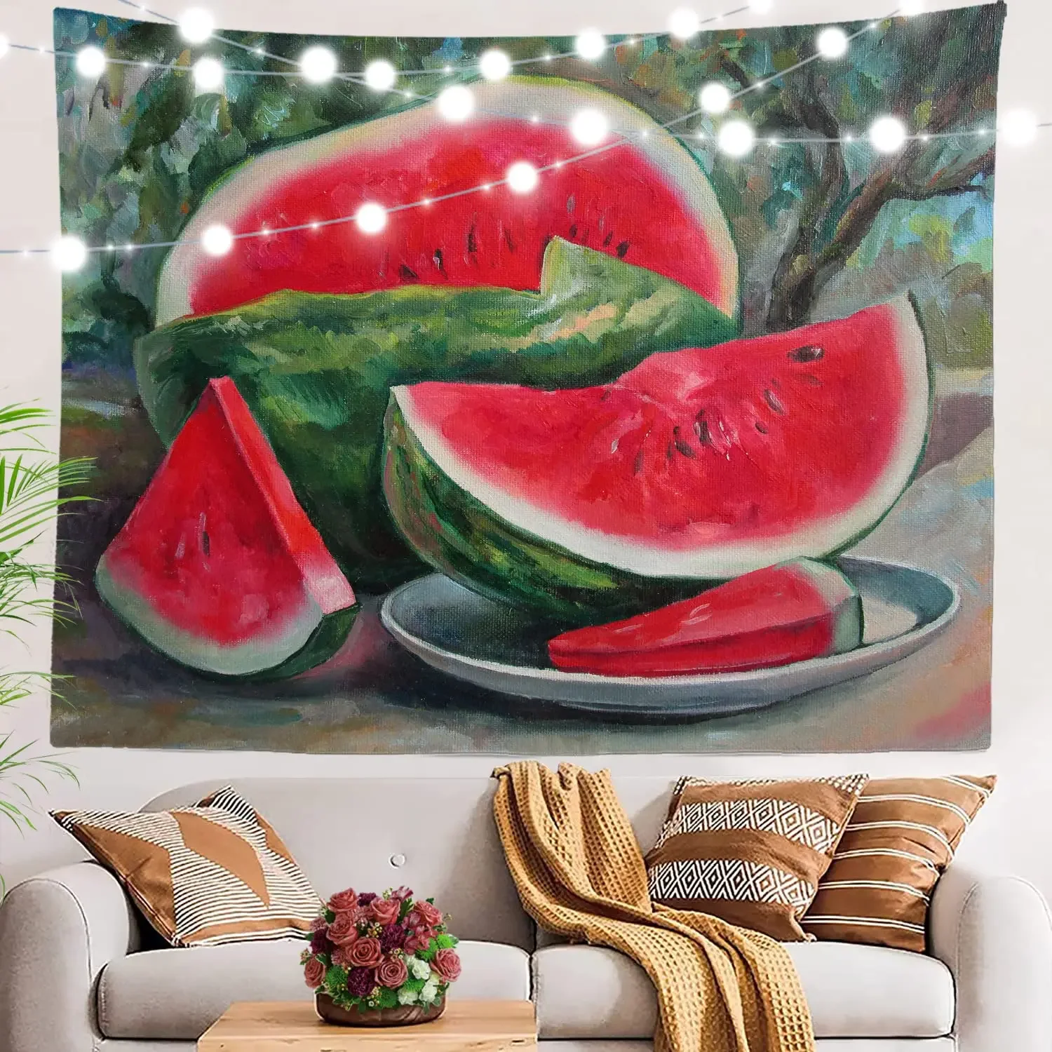 Red Summer Watermelon Tapestry, Large Wall Hanging Polyester Tablecloths Tapestry Bedroom Room Living Room Dorm Background Cloth