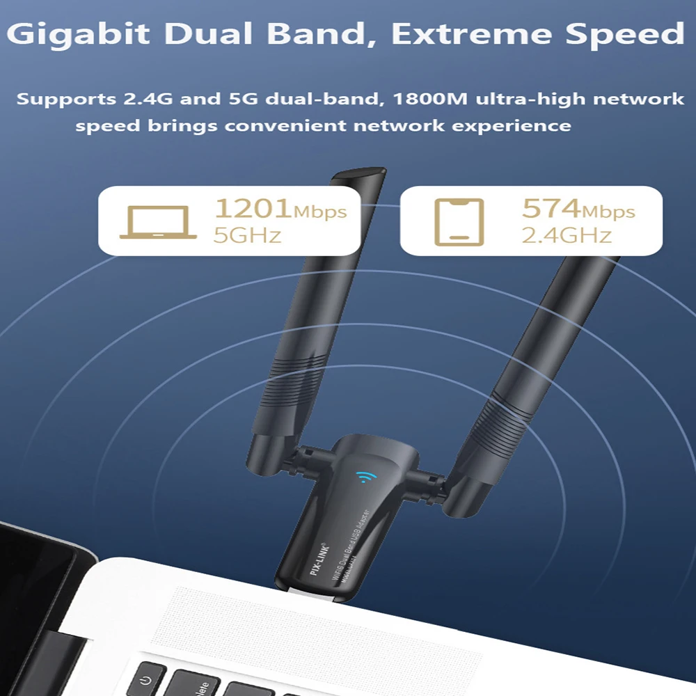 AX1800M Dual Band 2.4G 5GHz WiFi 6 adaptor untuk PC Laptop pengontrol Tablet 1800Mbps USB WIFI 6 adaptor kartu jaringan nirkabel