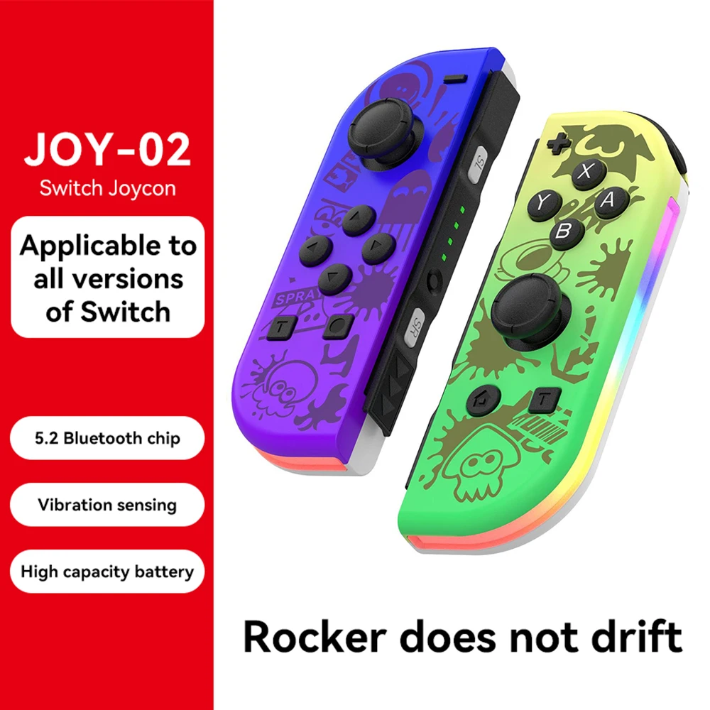 JOY 02 Wireless Gamepad RGB LED 5.2 BT Switch L/R Joypad for Nintendo Switch/Lite/Oled Cons Joystick with Dual Vibration