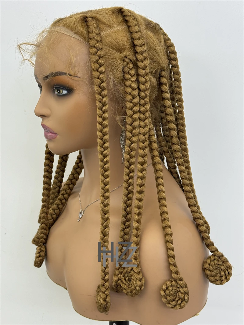 HZ 27 #   Perucas sintéticas sem nós com tranças de renda completa, peruca trançada com cabelo de bebê, trança natural para mulheres negras