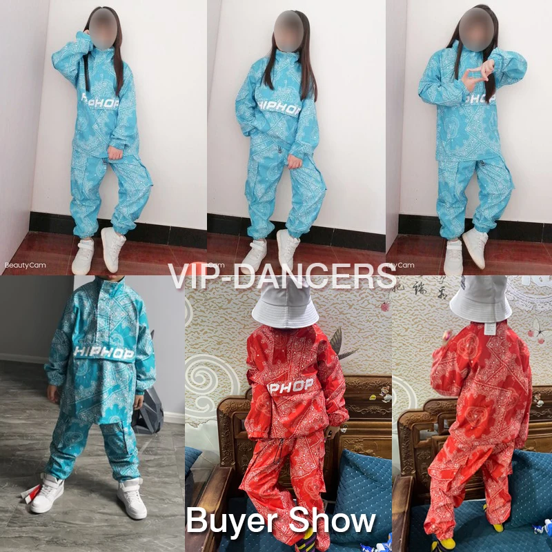 Costume de danse de rue pour garçons, pull ample bleu, pantalon, impression de marée, tenue Hip-Hop, vêtements de spectacle pour filles, vêtements Rave BL7234, 2025
