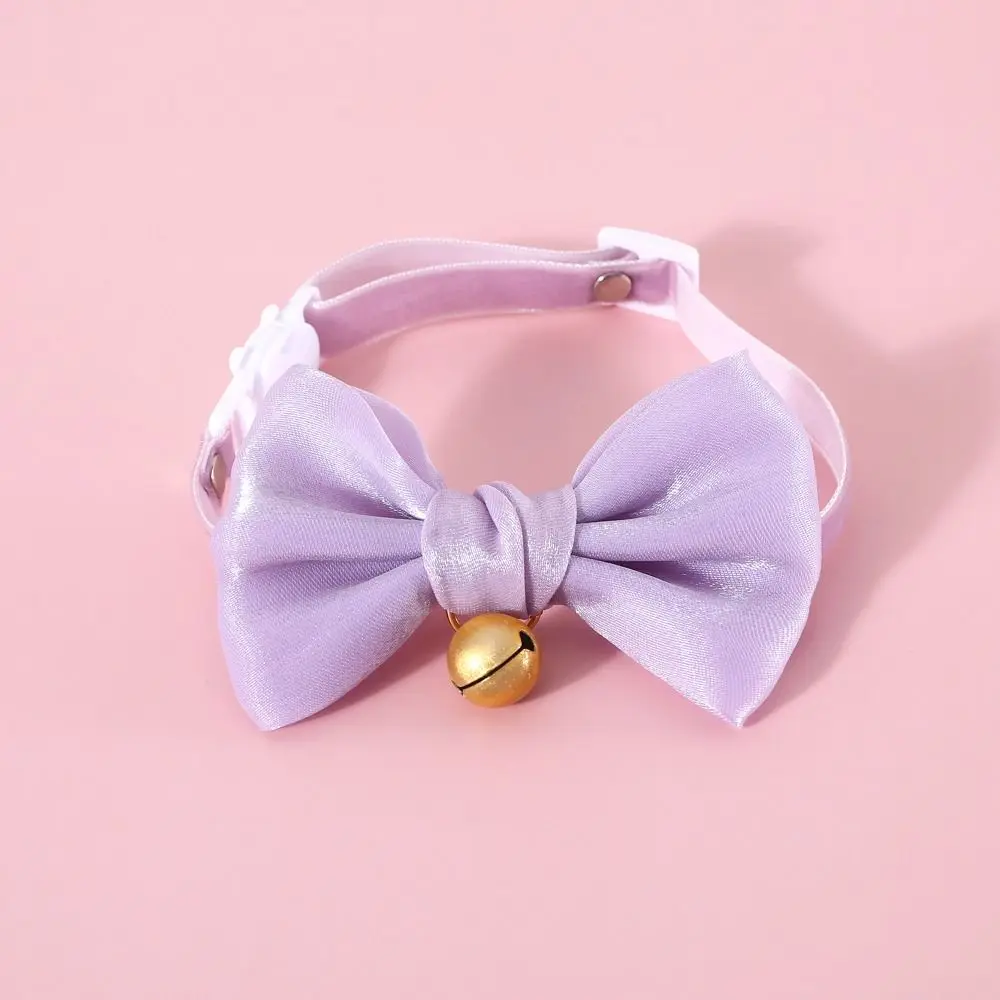 Cute Coloured Kitty Necklace Velvet Anti-choking Cat Collar Bow with Bell Pearly-lustre Grooming Supplies Pet Collar Cat Dog