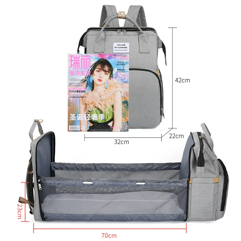 Portable 2-in-1 Diaper Bags Baby Folding Bed Mother Backpacks with Changing Mat Convenient Baby Nursing Bags Large Capacity