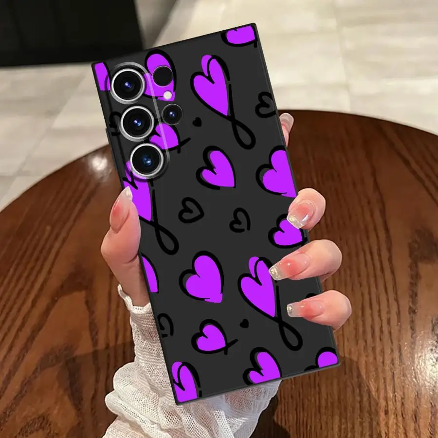 삼성 갤럭시 S25 엣지 S20 S21 FE S24 플러스 S23 울트라 블랙 소프트 폰 케이스 아름다운 사랑 하트