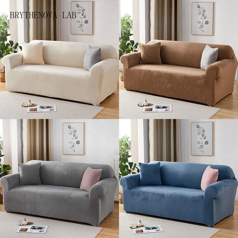 High Elastic Solid Plush Sofa Cover for Winter Thickened Sofa Warm Protector for Living Room All-inclusive Corner Couch Covers