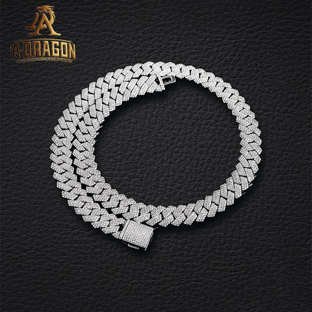 Hip Hop Style Vvs Moissanite Cuban Necklace Iced Out Round Brilliant Cut Diamond 925 Silver Hip Hop Bracelet Fine Jewelry