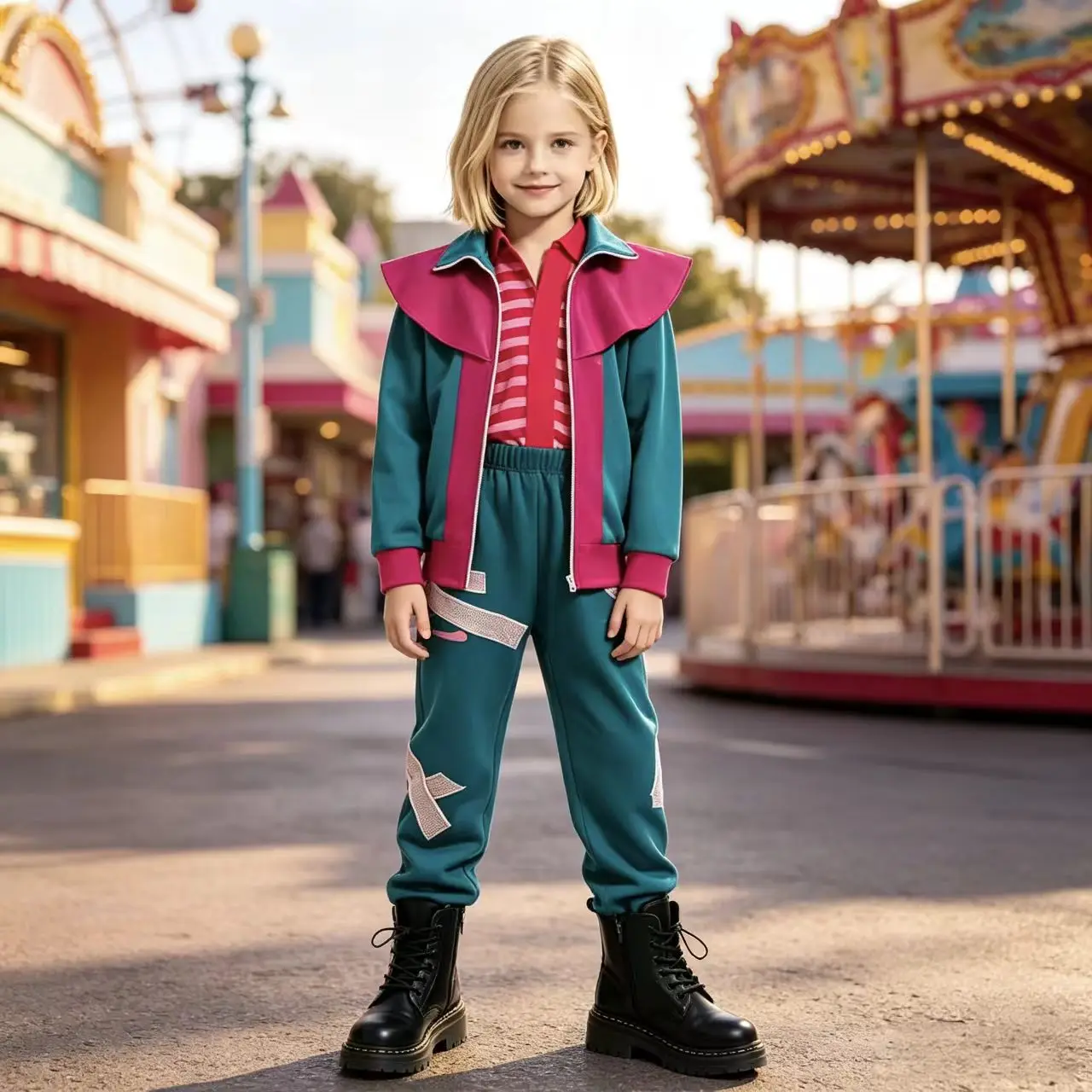 2026 Risa Kids Girls 3‑Piece casual Tracksuit Color Contrast Zip Jacket Jogger Pants Striped Polo Top for Autumn Winter Kids  bi