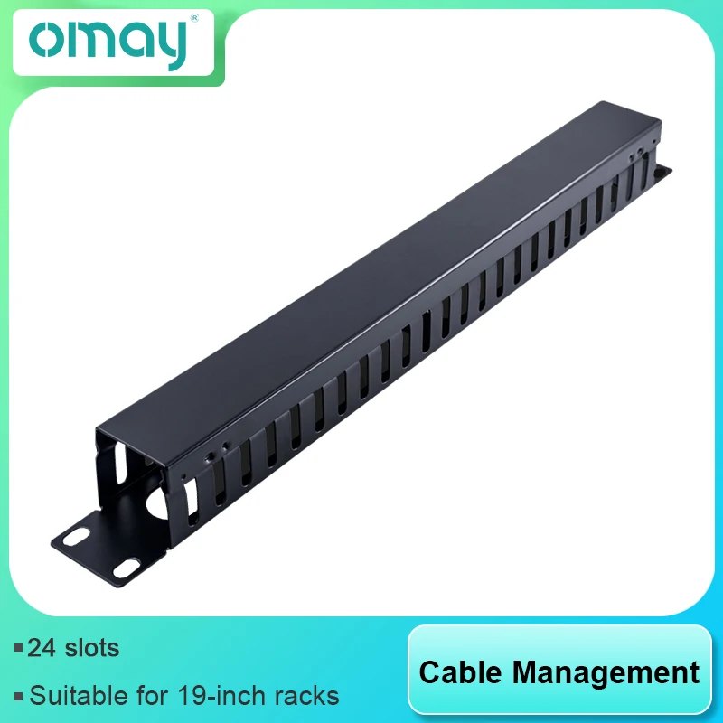 1U Network Cable Management Horizontal Mount 19 inch Server Rack , 12/24 Slot Metal Finger Duct Wire Organizer with Cover