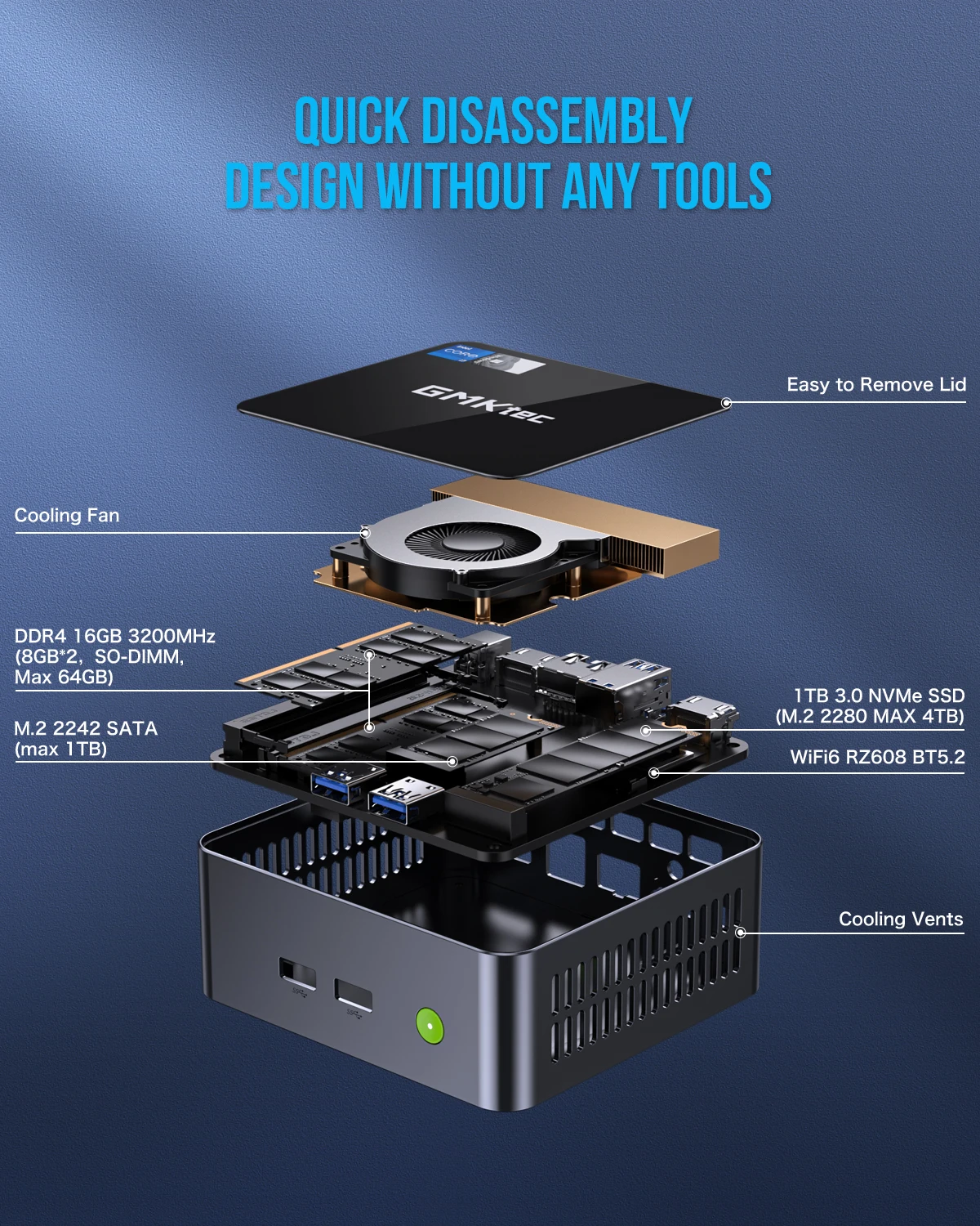 GMKtec GMK M2 PRO Mini Pc Intel i7 1195G7 NUCBOX DDR4 NVME SSD Windows 11 Pro 16GB/32GB 512GB/1TB WiFi6 BT5.2 Computer da gioco Pc