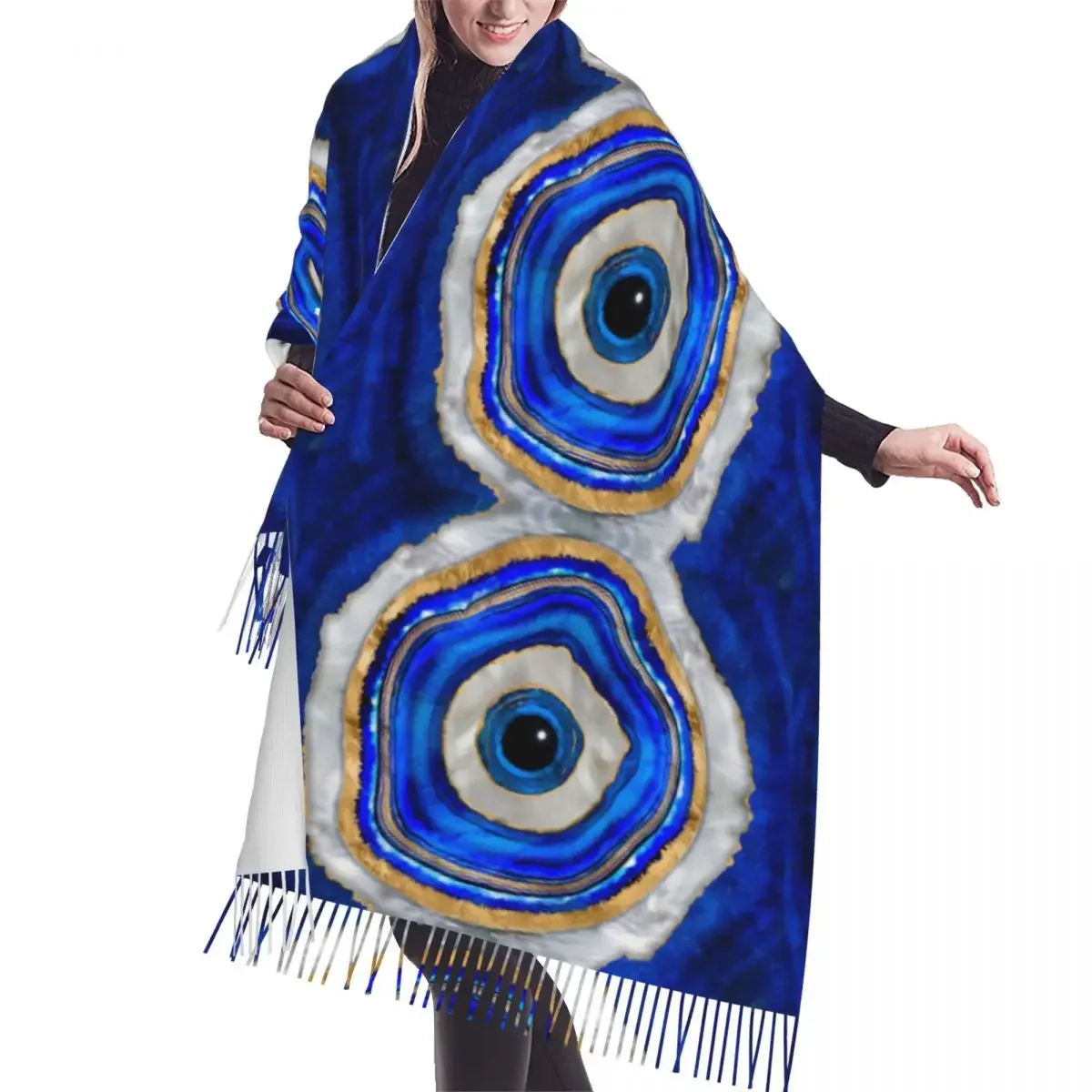 Custom Printed Evil Eye Watercolor Agate Scarf Women Men Winter Fall Warm Scarves Fashion Versatile Female Shawl Wrap