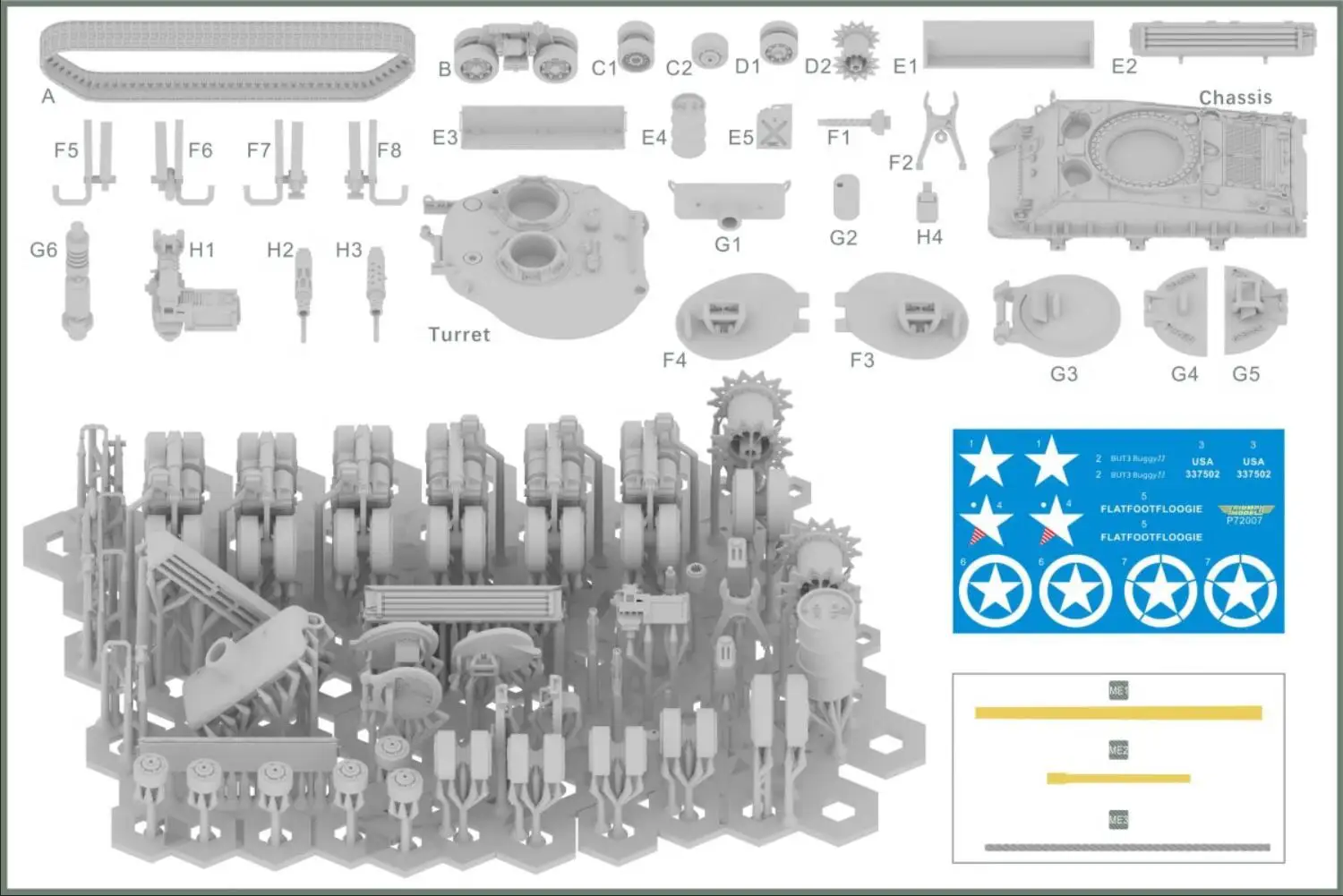 OSTRICH - Model P72007 1/72 WWII US MEDIUM TANK M4A3E8 SHERMAN MODEL KIT