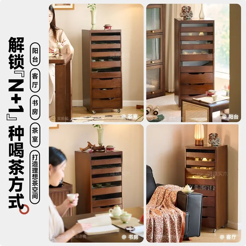 Medieval Solid Wood Dental Cabinet Household Storage Bucket Side Cabinet Living Room Tea Set Locker Wenwan Jewelry Rack
