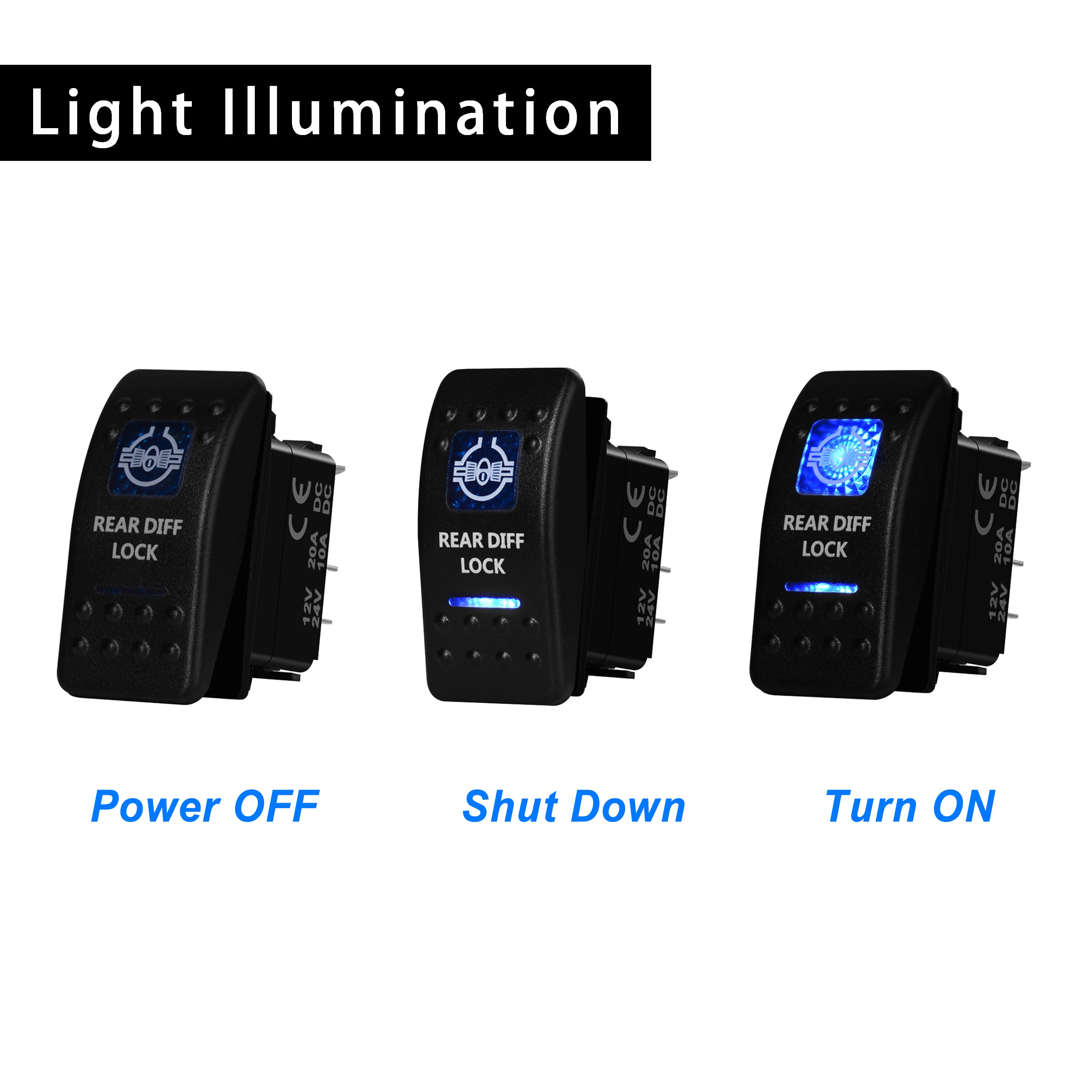 Rear Diff Lock Rocker Switch 12v/24v Blue Led SPST 5P ON OFF For Car Marine Boat IP66 NARVA Carling ARB Style Auto Camper Parts
