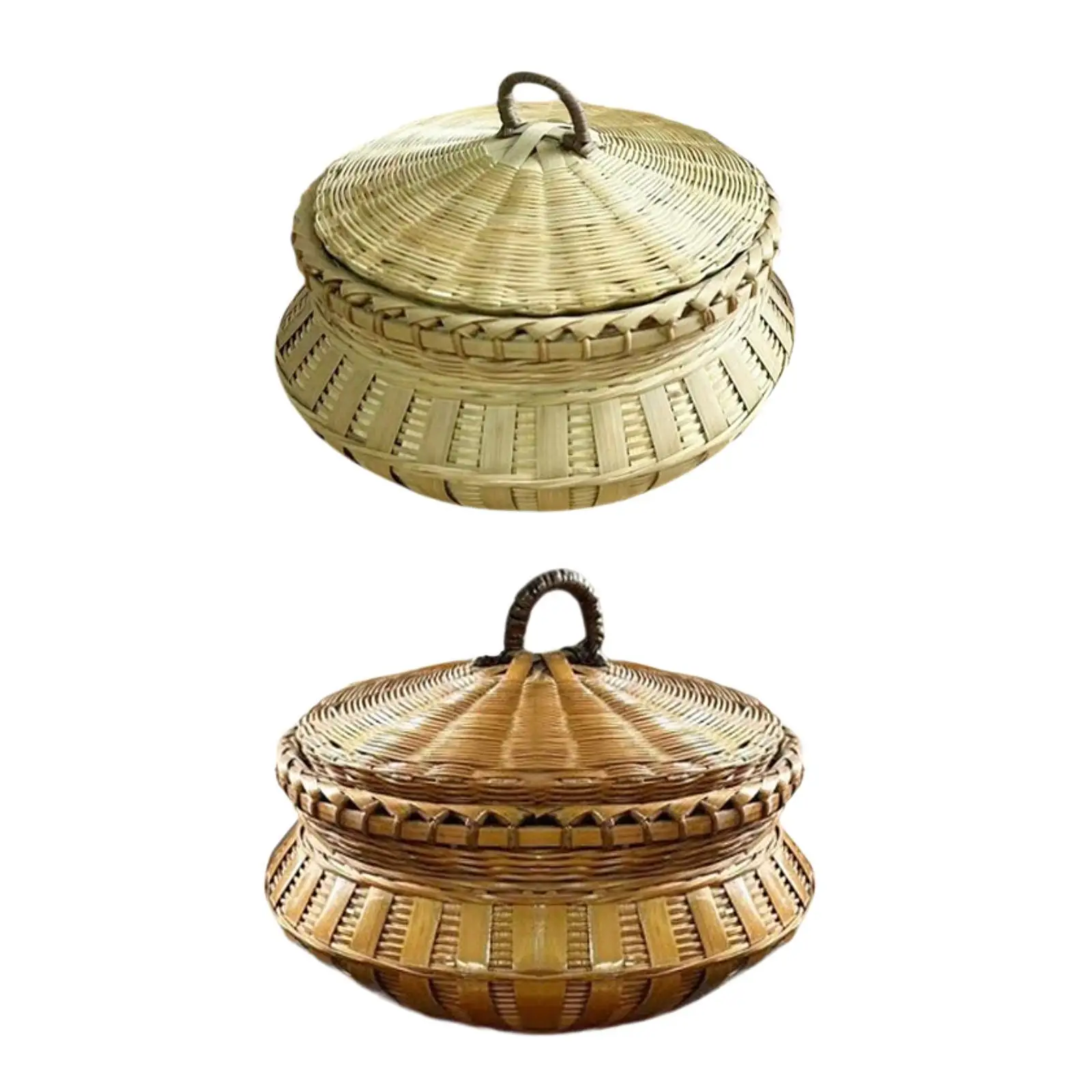 Kitchen Food Storage Bin Snacks Container Household Desktop Multipurpose Handmade Round Woven Basket Egg Holder Decorative