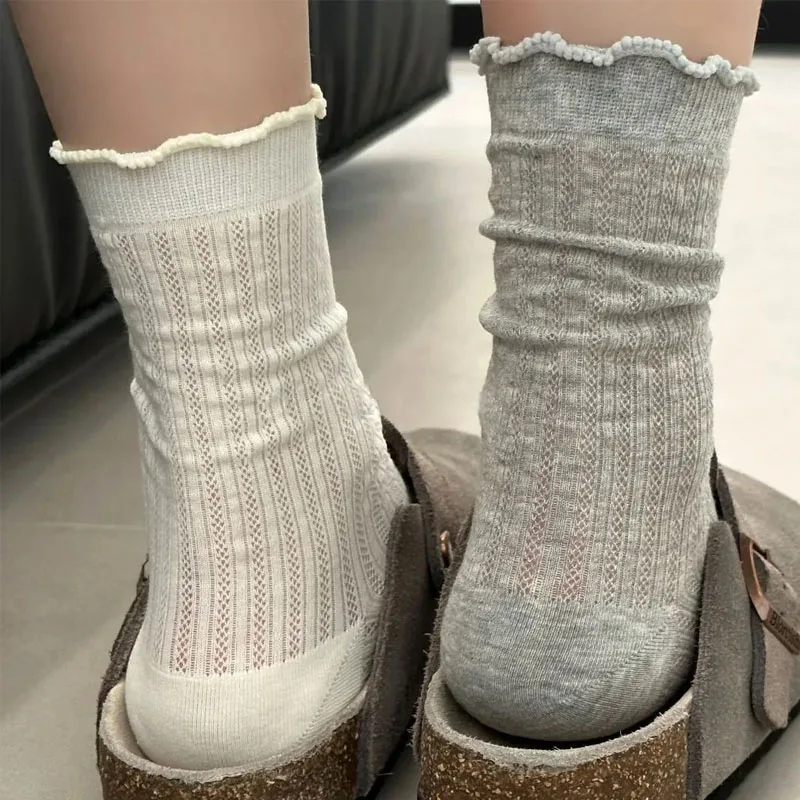 

Summer Hollow Out Socks for Women Girl Lolita JK Thin White Black Sockings Loose Cute Casual Sweet Fashion Pile Crew Sockings