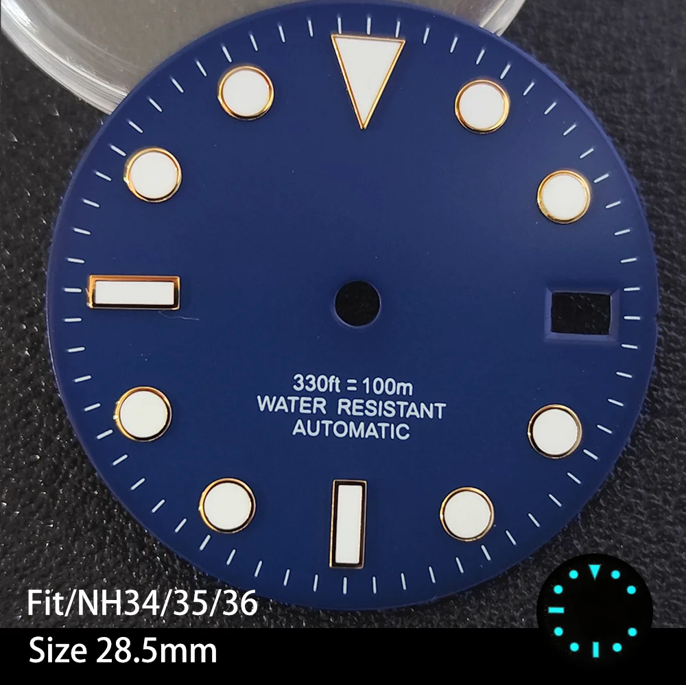 Esfera de 28,5mm adecuada para la serie NH 34/35/36, esfera luminosa para reloj, pieza de repuesto, movimiento de reloj, puntero, esfera con logotipo personalizado