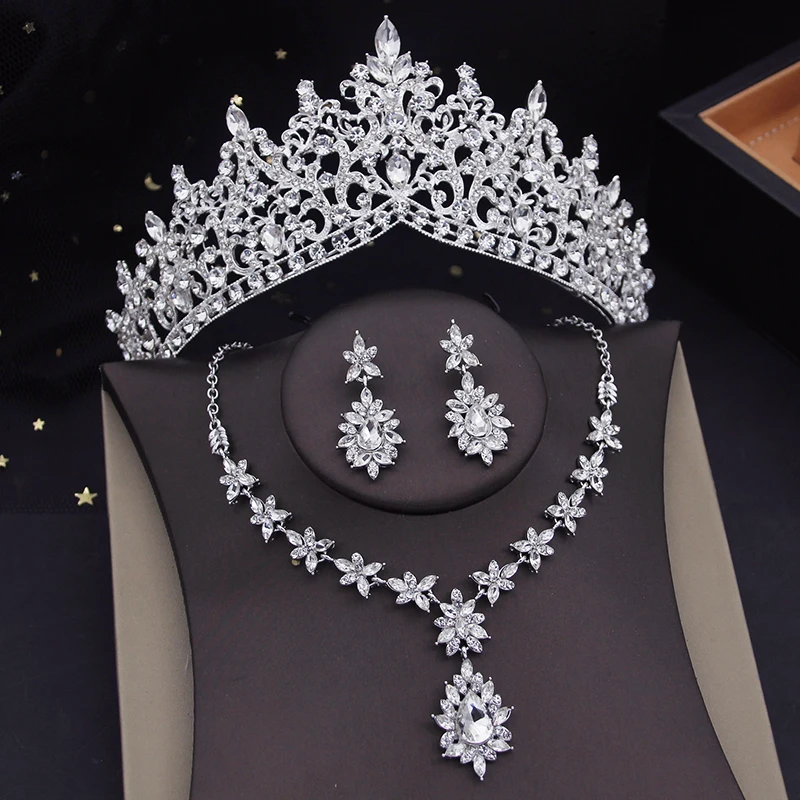 Princess Red Tiaras Bridal Jewelry Sets for Women Choker Necklace Earring Set Wedding Dress Crown Bride Evening Accessories