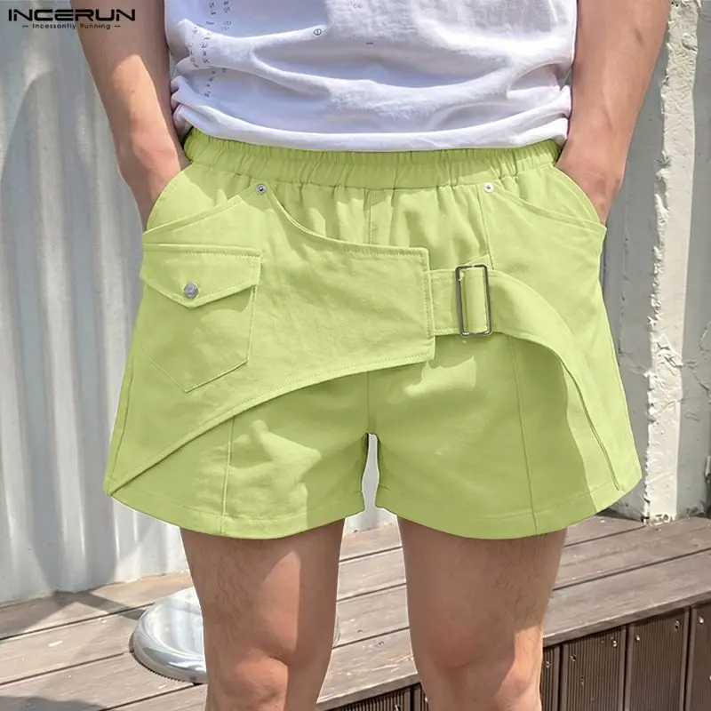 INCERUN Men's Shorts Solid Color Elastic Waist Joggers Casual Shorts For Man Streetwear Summer 2026 Fashion Leisure Men Bottoms