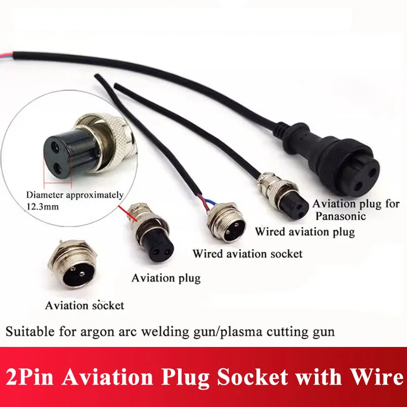 

2Pin Aviation Plug Connector with Wire for Argon Arc Welding Gun/Plasma Cutting Gun 2 Hole Plug Socket Cable Switch Control Line