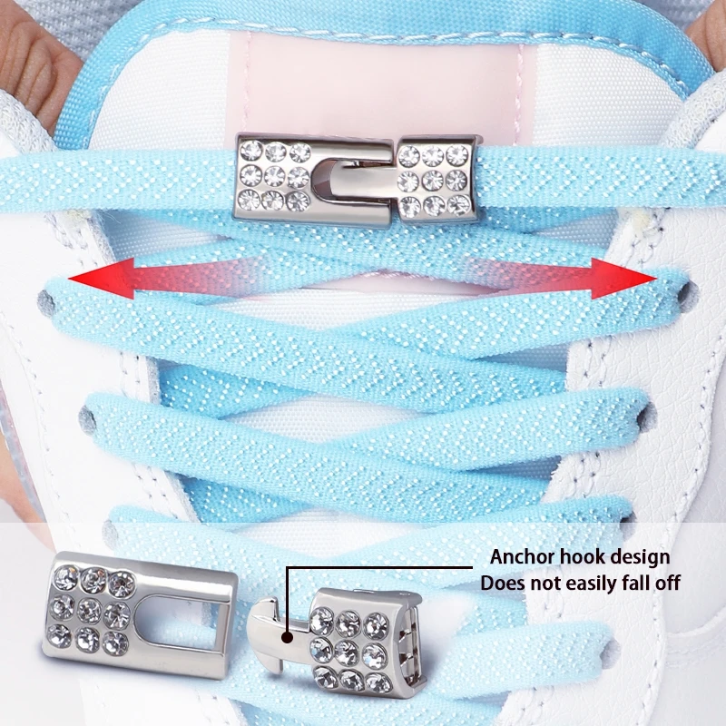 2Set Elastic Laces Sneakers Diamond Locks Shoelaces Without ties Kids Adult 8MM Width No Tie Shoe laces Rubber Bands Shoelace