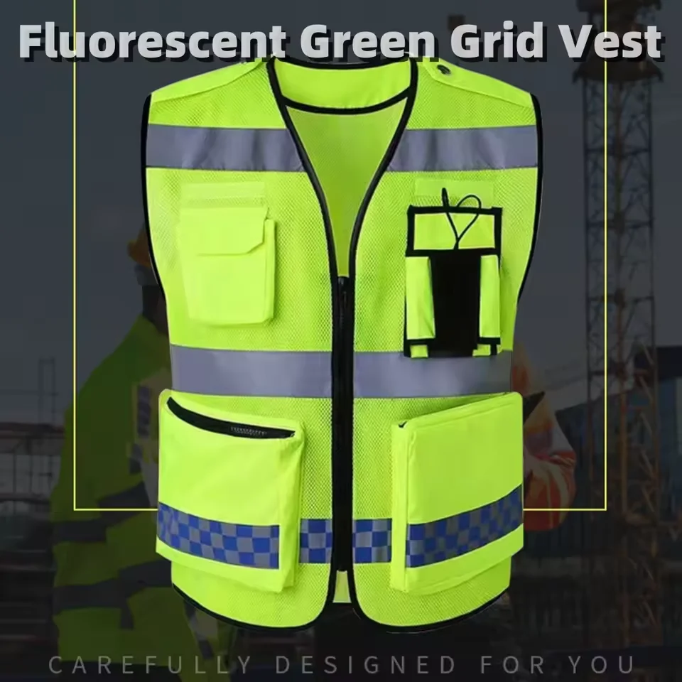 

Summer Breathable Safety Vest with Tool Pockets and Zipper Construction Work Vest Mesh Safety Workwear