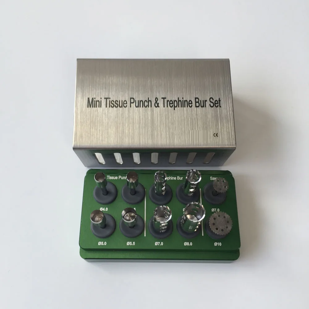 Original Korea TAT-02 Dental Implant Instrument Kit Mini Tissue Punch & Trephine Bur & Saw Set