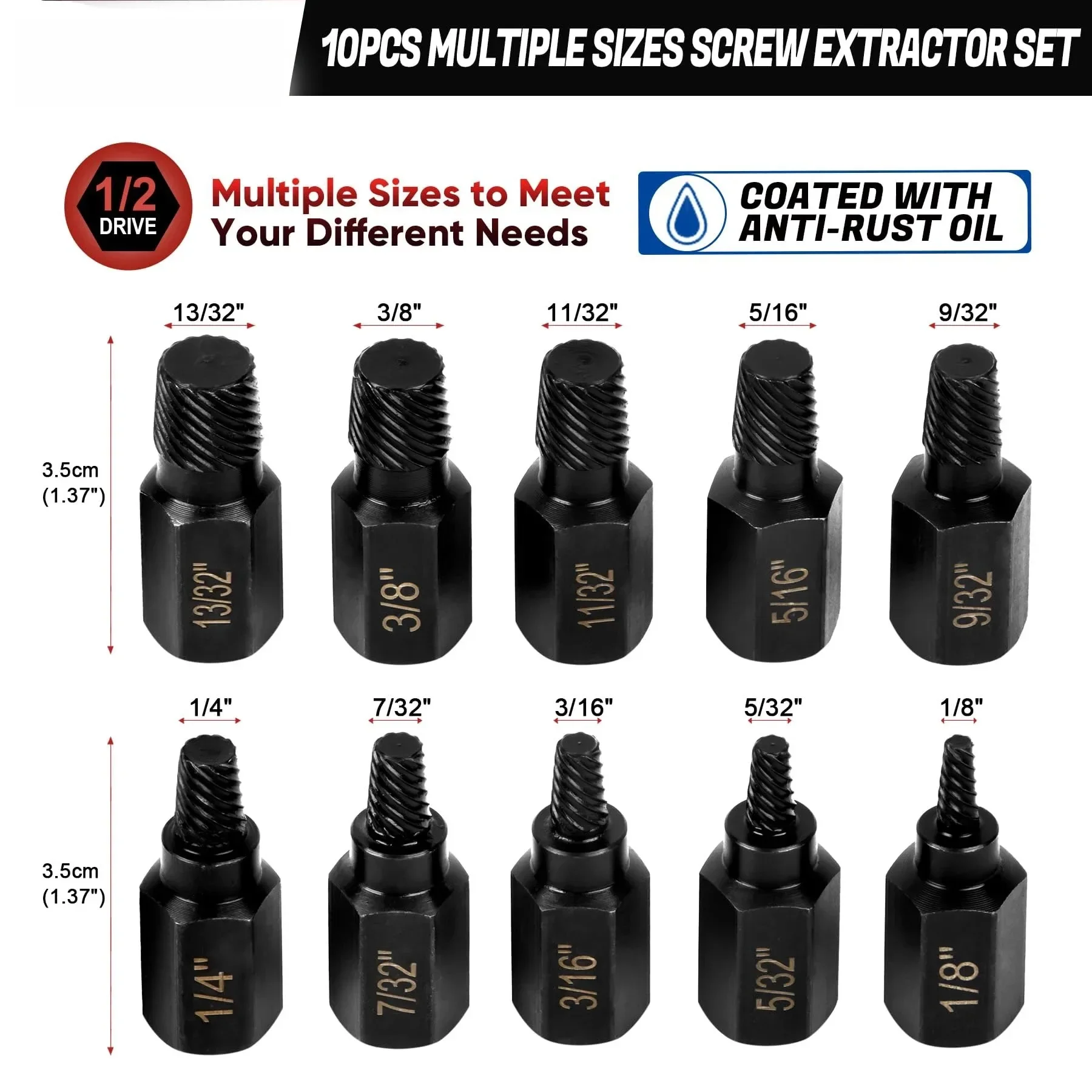 10 Pcs Broken Screw Extractors Multiple Bolts Stripping Tools Suitable for Quickly Removing Broken Screws, Bolts and Studs