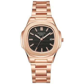 Nuevo reloj de moda para mujer, reloj de cuarzo con calendario para hombre, relojes de lujo de oro rosa para mujer, relojes de pulsera simples, reloj de hora para mujer