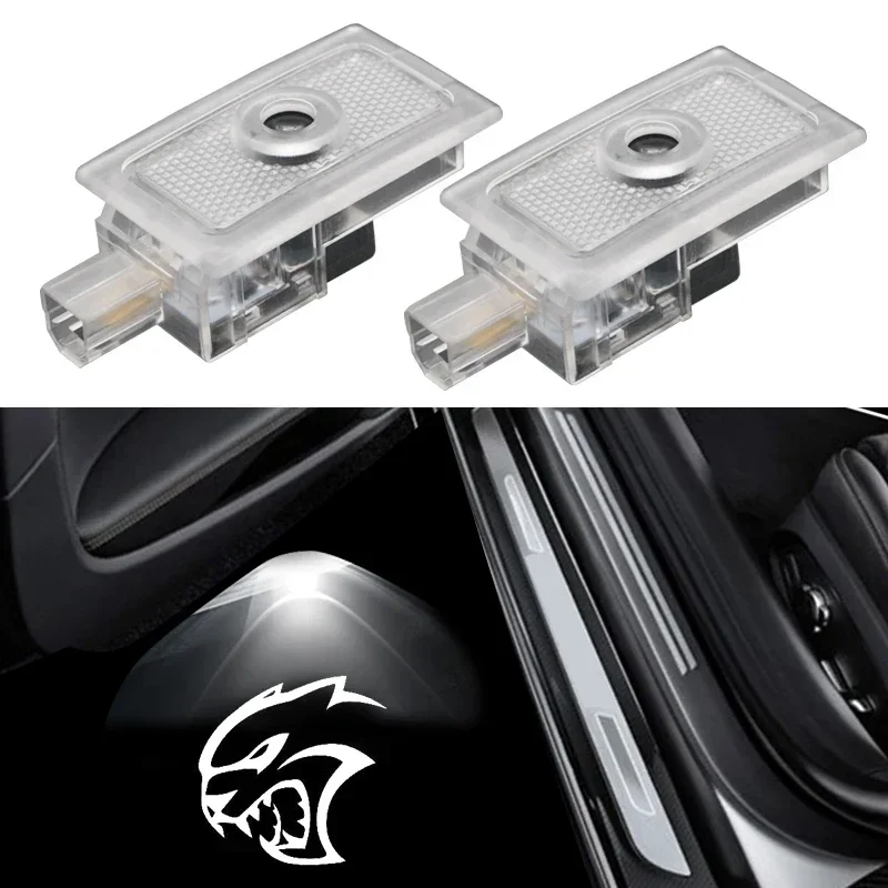 2Pcs Car Door Hellcat Logo Light LED Car Styling for Dodge Magnum Charger Avenger Shadow Ghost Badge Projector Courtesy Light