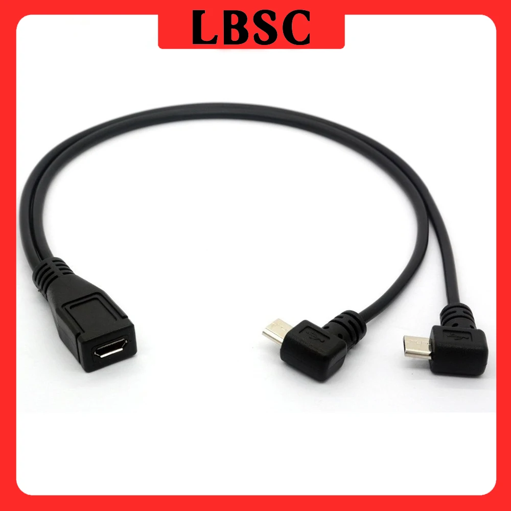90 องศา Micro USB, micro USB 1 ถึง 2 Y Splitter Cable Right Angle 2 ชายหญิง Converter สายชาร์จความเร็วสูงสาย