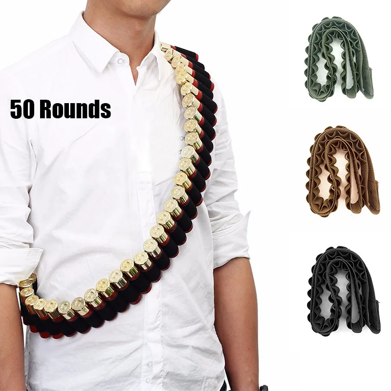 Tactical 26/50 Rounds Gun Bandoliers Belt Cartridge Shoulder Shell Belt 12 Gauge Ammo Holder Carrier Hunting Accessories