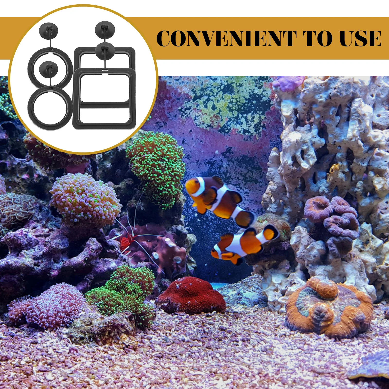 

4pcs Feeding Black Square Aquarium Feeding Rings Circle PVC Floating Aquarium Fish Tank Shrimp Food Suction Cup Pet Supplies