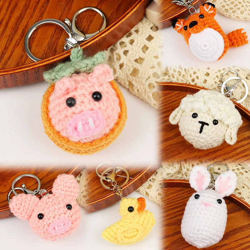 Crochet Yarn Keychains Knitting Cute Woolen Fox Pig Duck Rabbit Key Holder Knitted Keyrings For Car Handbag Charms Gifts