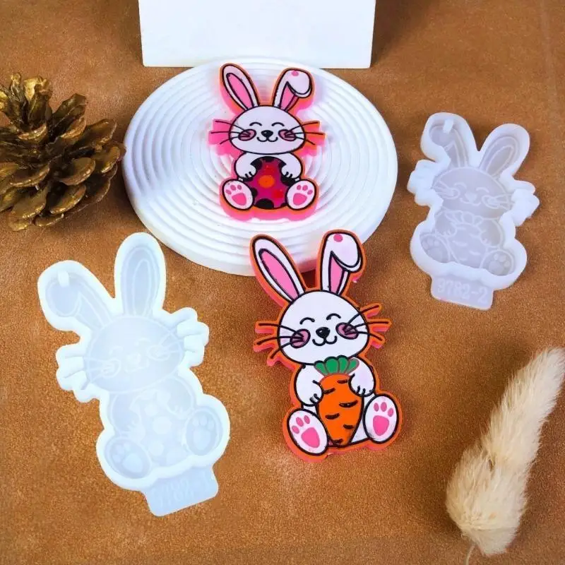 Adorable Easter Rabbit Keyring Resin Mold Easter Rabbit Keychain Silicone Mold Trendy Pendant Resin Moulds