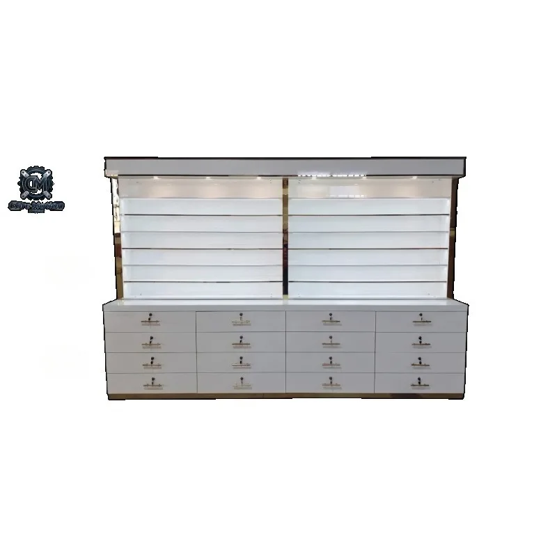 Custom Size Modern MDF Floor Standing Nail Polish Display Rack with Lockable Drawers Beauty Spa Salon Mall & Hotel Us