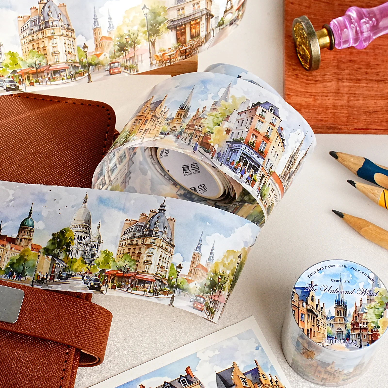 

Paris Landmark Retro Tape Stickers, 45mm X 2m Vintage Landscape Decals for Scrapbooking, Kids Gift Bags, Stationery Labels