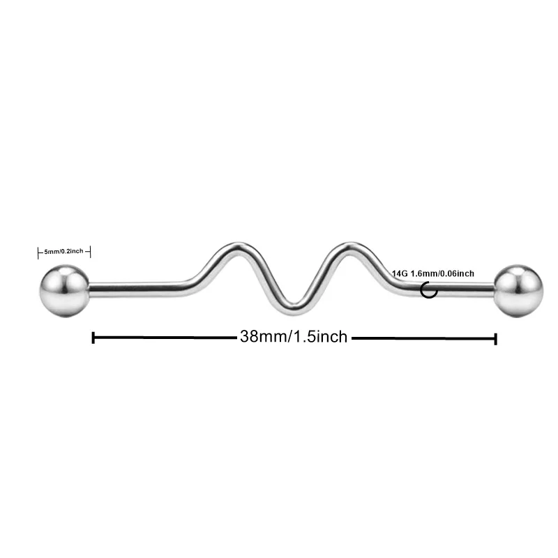 14G 38mm 1 1/2 inch Industrial Earrings for Women Men Stainless Steel Industrial Barbell Piercing  W Shape Earring Piercing