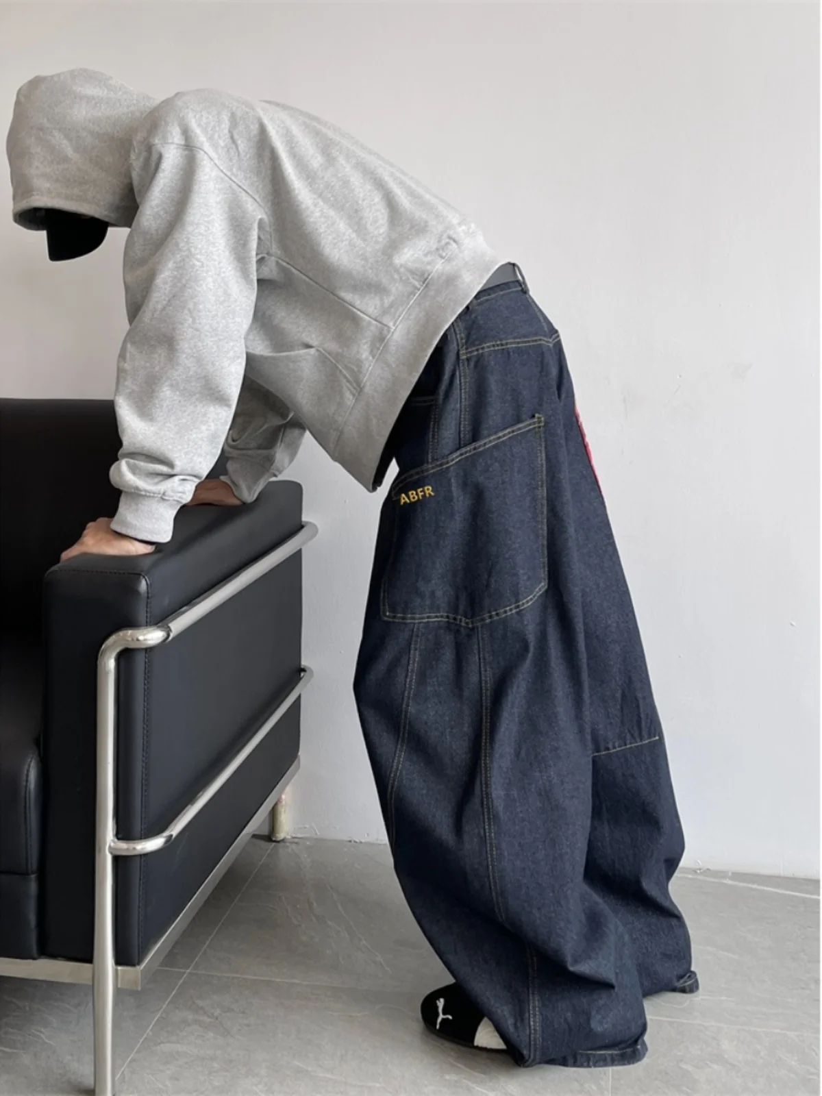 American Retro Wide Leg Men's Jeans Loose Straight CleanFit Bend Knife Pants Autumn Lazy Sle Long Pants Youth Trend