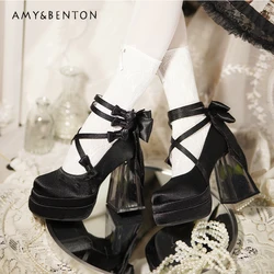 Original Retro Court Style Flower Embroidery Lolita High Heels Elegant Temperament Princess Mary Jane Shoes Cos High Heels Women