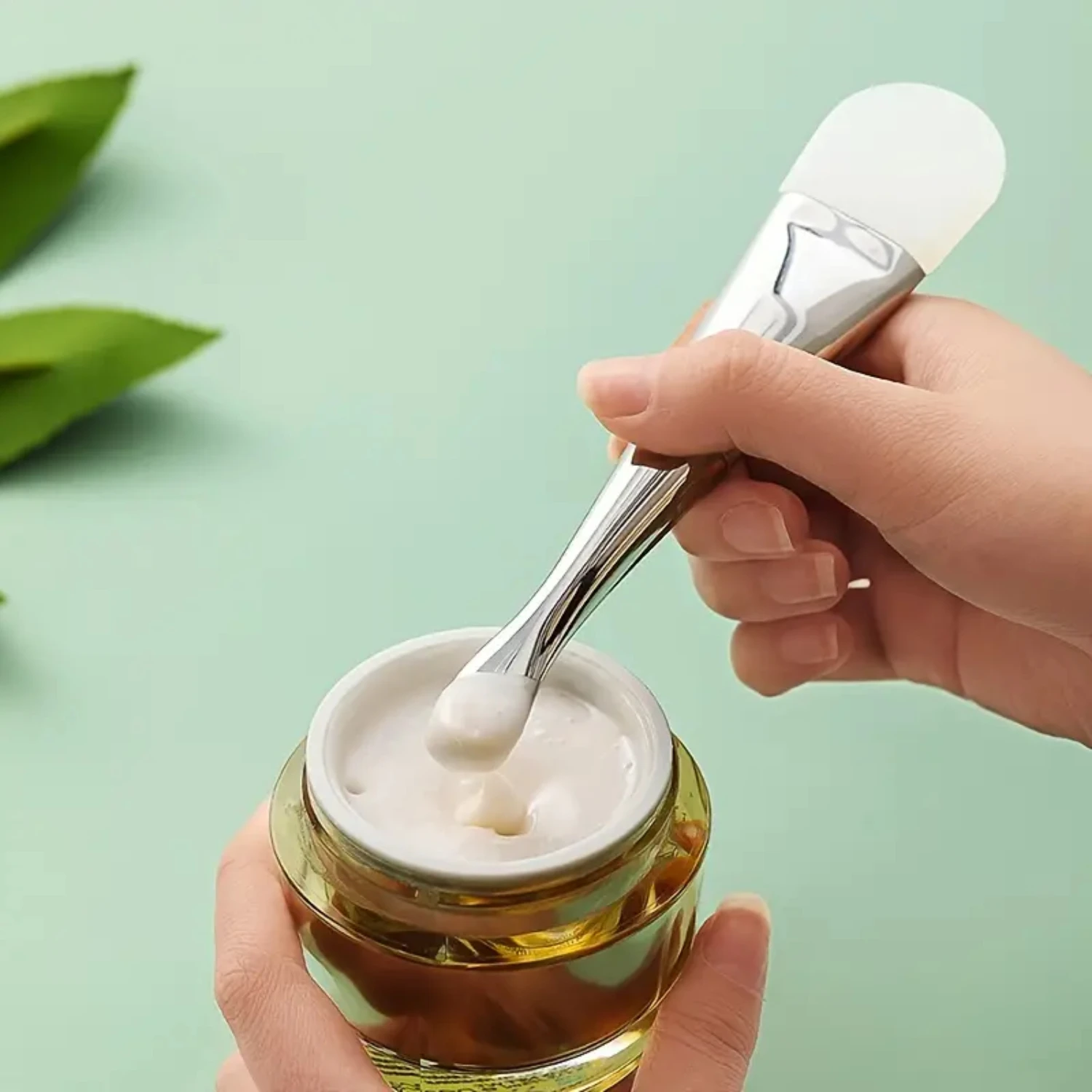 Cepillo de máscara de silicona, tubo de aluminio de doble cabeza, cepillo de maquillaje para salón de belleza, aplicar máscara de barro limpia para salón de belleza, 1 ud.