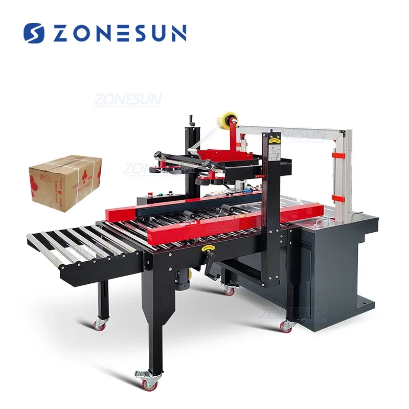 

ZONESUN ZS-FK8060S Automatic Paper Carton Boxes Sealer Taping Sealing Machine Carton PP Packing Belt Strapping Banding Machine