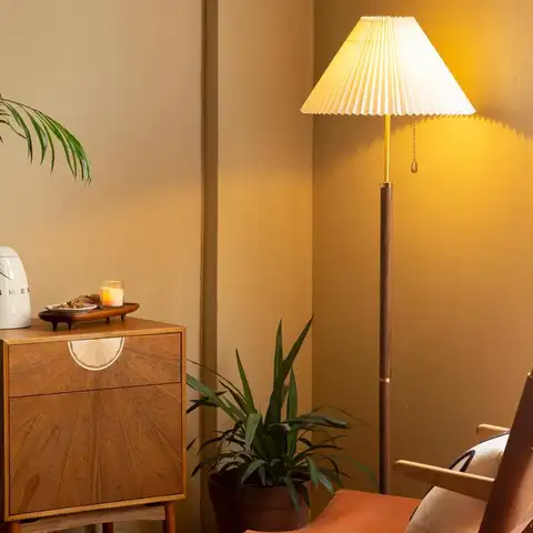 American Retro Pleated Fabric LED Floor Lamp Living Room Sofa Side Bedroom Study Indoor Energy Saving Eye Protection Table Light