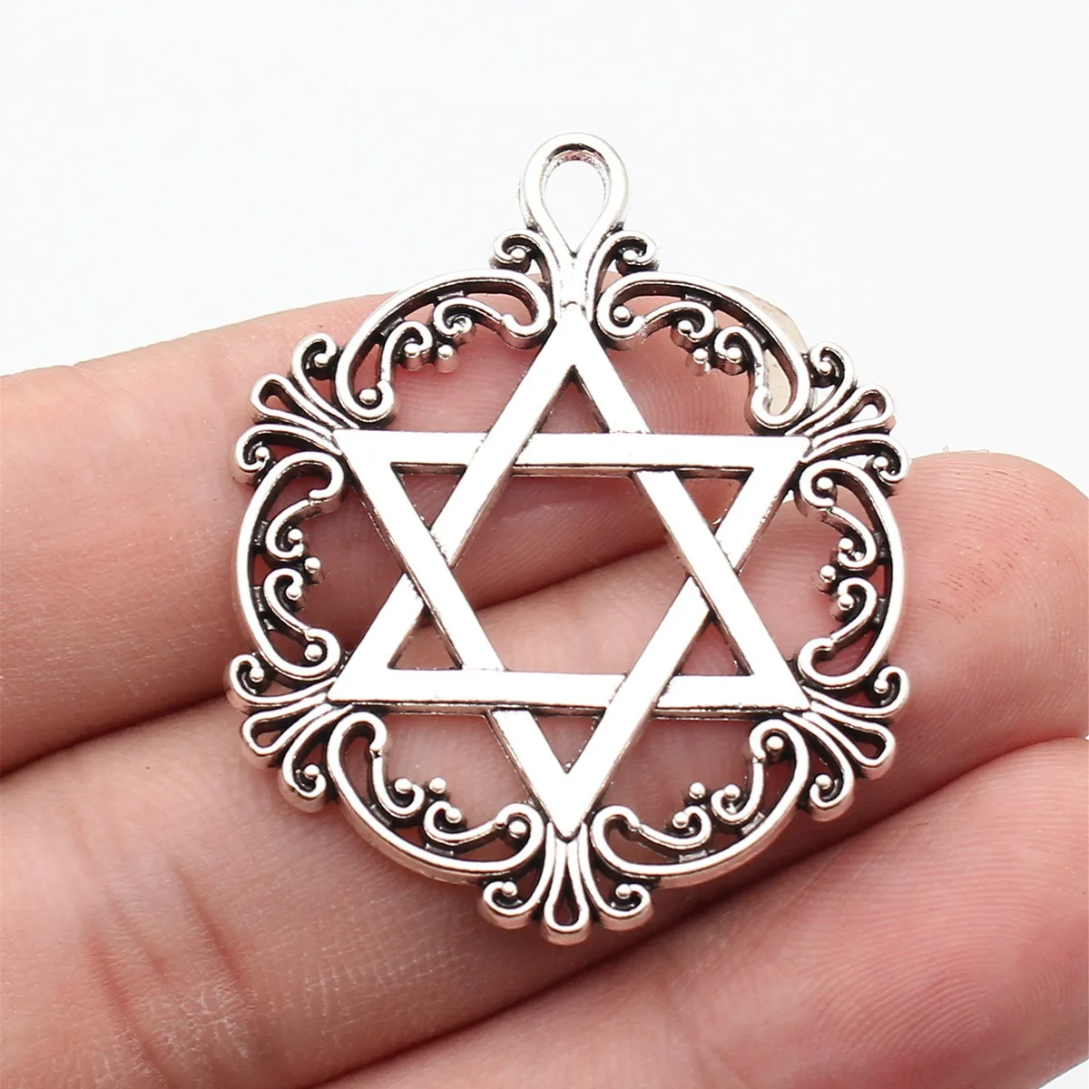 4pcs 43x35mm(1.69x1.38inch) Antique Silver Color Star Of David Charms Pendants DIY Jewelry Making Accessories