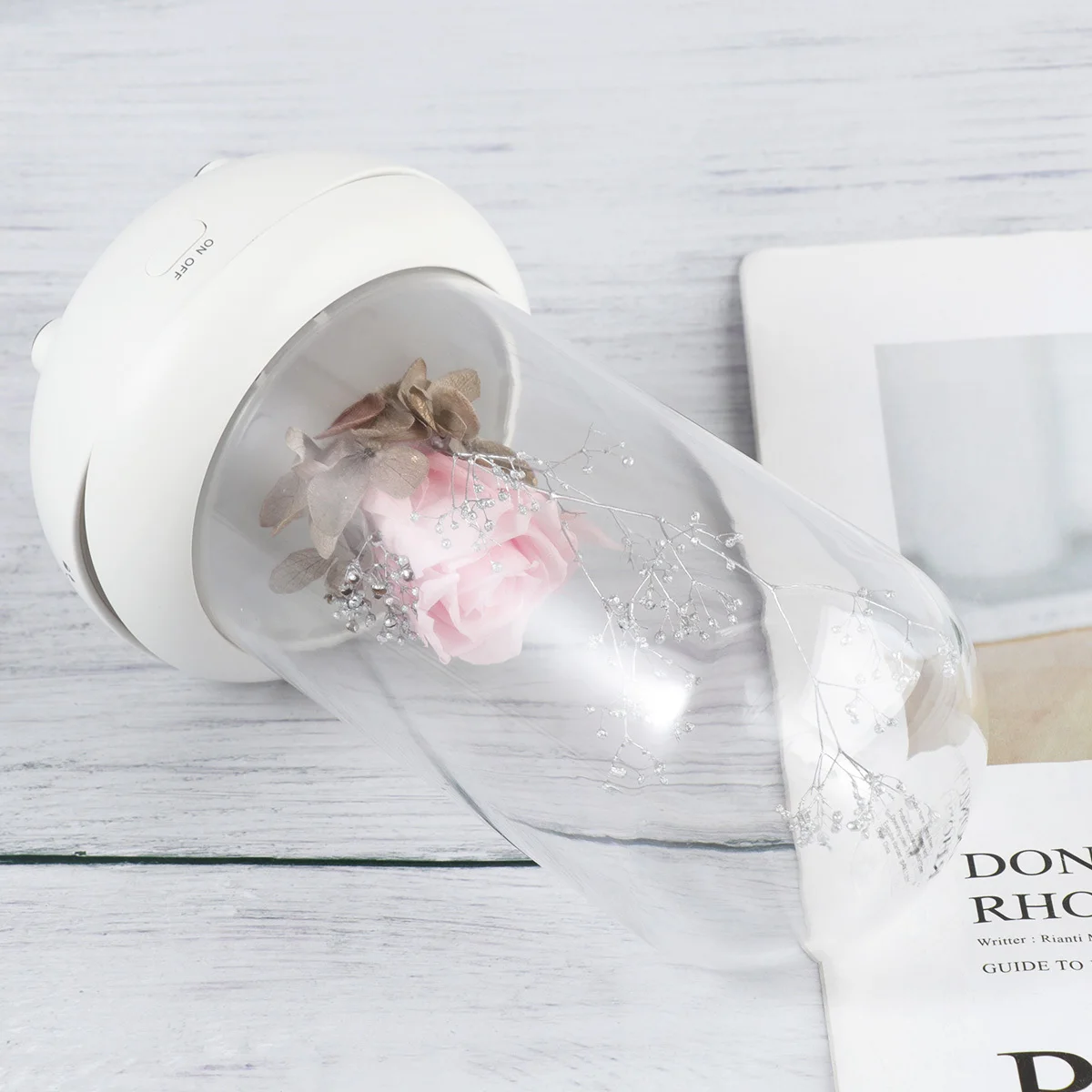 

USB Charging Aroma Diffuser Pink Rose Eternal Flower Design LED Humidifier Night Light Aromatherapy Diffuser for Home Spa